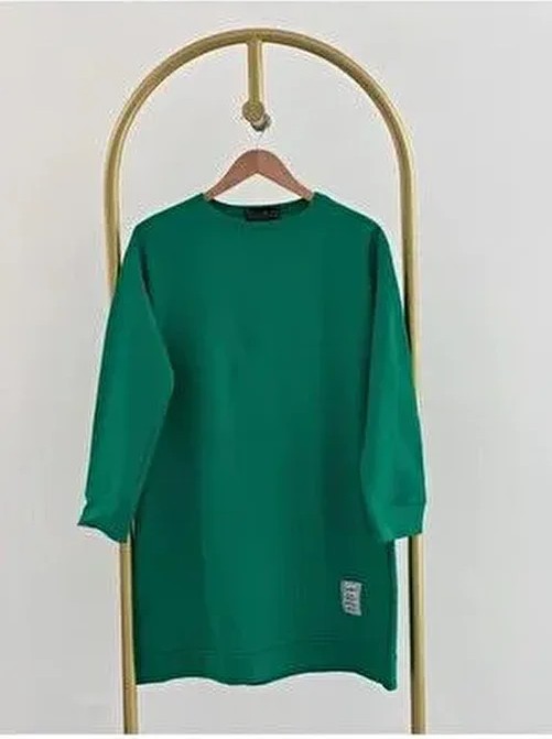 Kadın Bisiklet Yaka Mevsimlik Tesettür Yırtmaçlı Armalı Tunik Sweat Sweatshirt görsel 2