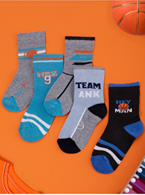 Hobins Sportswear & Company Basket'ci Desenli Bebek ve Çocuk Çorabı 5'li Çok Renkli Örme Soket Çoraplar görsel 3