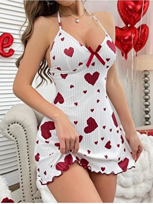 Bella Notte Romantik Pamuklu Boyundan Bağlamalı Gecelik görsel 4