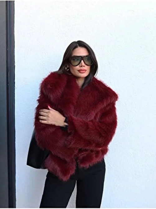 Moda Durağı Taş Rengi Içi Astarlı Premium Kaliteli Kürk görsel 2