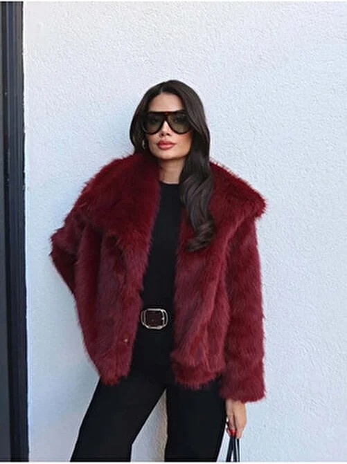 Moda Durağı Taş Rengi Içi Astarlı Premium Kaliteli Kürk görsel 3