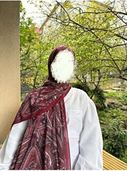 Shalby Kadın Bordo Pamuksu Soft Etnik Desenli Şal 70 x 185 cm Şık ve Rahat Kullanım görsel 3