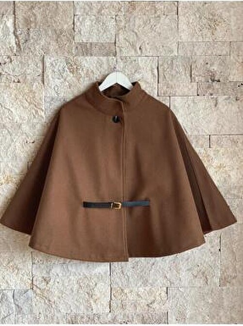 Hatun Atila Kadın Kemerli Kaşe Pelerin Panço görsel 7