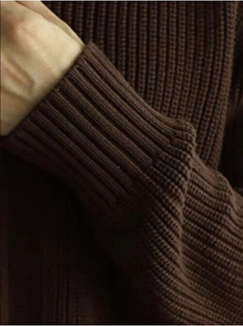 Tarz Cool Erkek Slim Fit Triko Hırka Kahverengi Akrilik Düz Desenli Fermuarlı Özellikli görsel 5