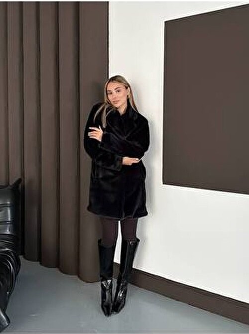 Vess Moda Içi Astarlı Yumoş Kürk Kaban görsel 3