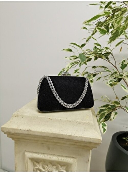 Nazart Kadın Big Taşlı Siyah Abiye Clutch Portföy Zincir Askılı El Düğün Nişan Gece Omuz Çantası görsel 4