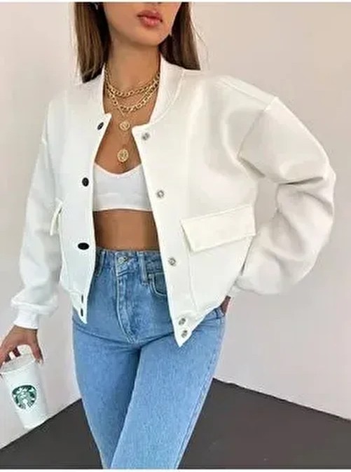Lacase Beyaz Bomber Cepli Ceket