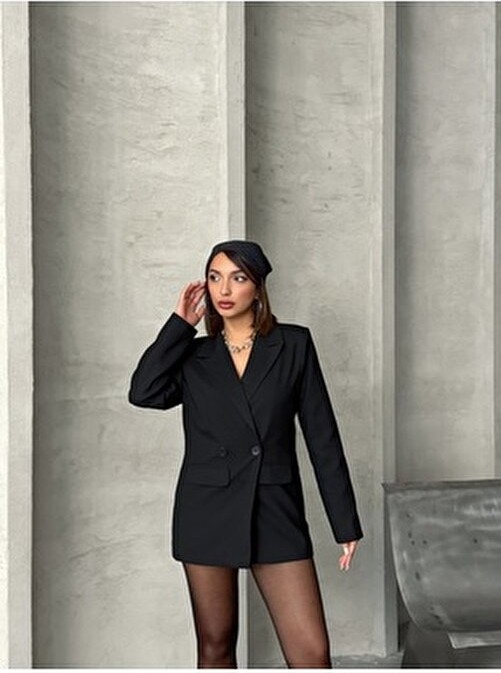Seren Tekstil Tek Düğmeli Oversize Blazer Ceket görsel 3