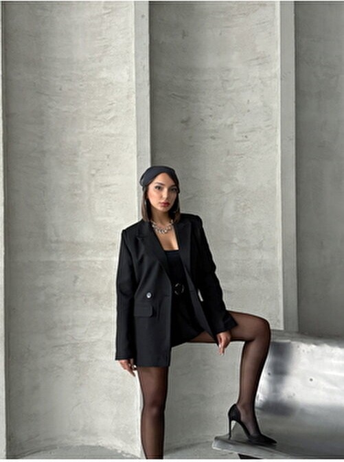 Seren Tekstil Tek Düğmeli Oversize Blazer Ceket görsel 4
