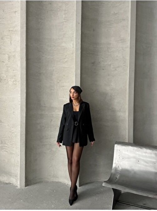Seren Tekstil Tek Düğmeli Oversize Blazer Ceket görsel 5