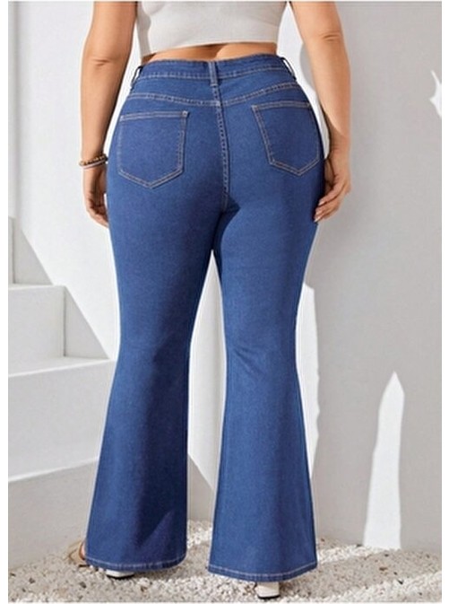 Noxter Kadın Koyu Gri Denim Pantolon Büyük Beden Düz Desenli Regular Kesim görsel 2