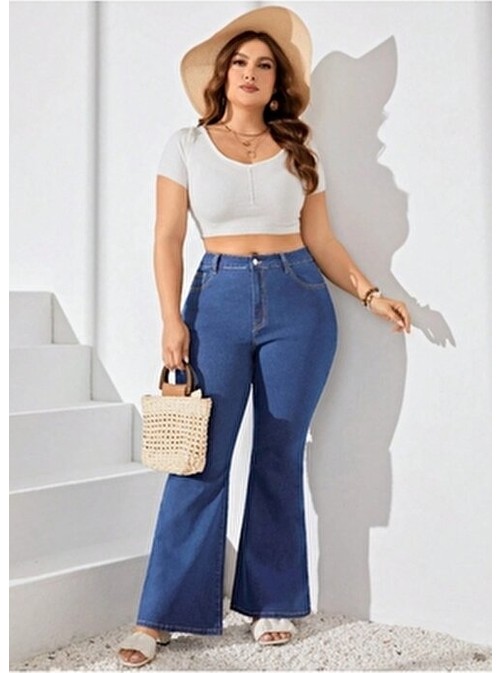 Noxter Kadın Koyu Gri Denim Pantolon Büyük Beden Düz Desenli Regular Kesim görsel 5