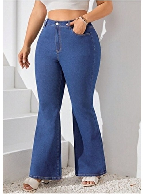 Noxter Kadın Koyu Gri Denim Pantolon Büyük Beden Düz Desenli Regular Kesim görsel 6