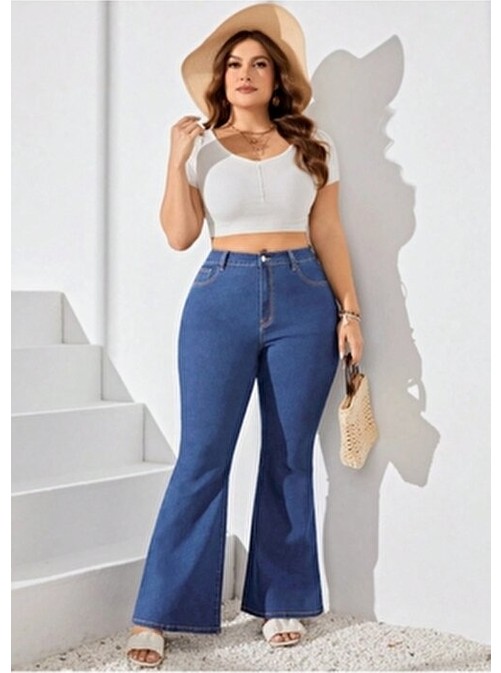 Noxter Kadın Koyu Gri Denim Pantolon Büyük Beden Düz Desenli Regular Kesim görsel 7