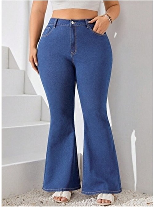 Noxter Kadın Koyu Gri Denim Pantolon Büyük Beden Düz Desenli Regular Kesim görsel 8