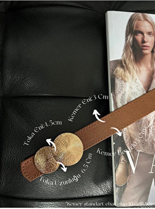 Fiori Yuvarlak Gold Toka Kadın Kemeri, Pantolon Kemeri, Ceket Kemeri, Elbise Kemeri, Gömlek Kemeri