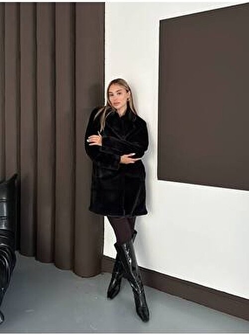 Vess Moda Içi Astarlı Yumoş Kürk Kaban görsel 4