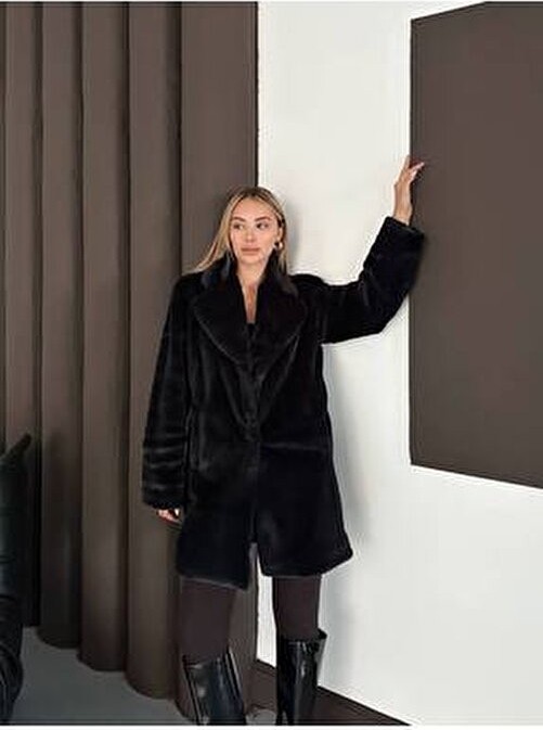 Vess Moda Içi Astarlı Yumoş Kürk Kaban görsel 5