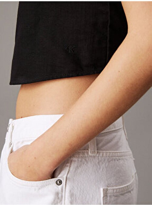 Calvin Klein Kadın Siyah Desenli Crop Gömlek XL Kalın Askı ile Günlük Kullanım İçin görsel 3