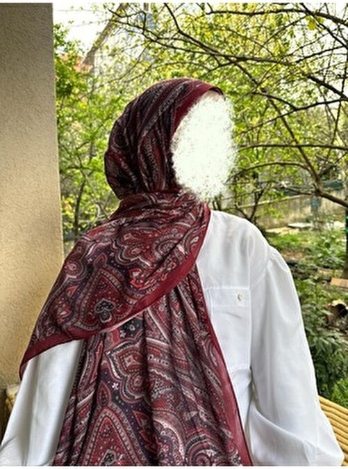 Shalby Kadın Bordo Pamuksu Soft Etnik Desenli Şal 70 x 185 cm Şık ve Rahat Kullanım görsel 4