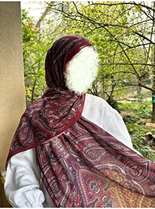 Shalby Kadın Bordo Pamuksu Soft Etnik Desenli Şal 70 x 185 cm Şık ve Rahat Kullanım görsel 5