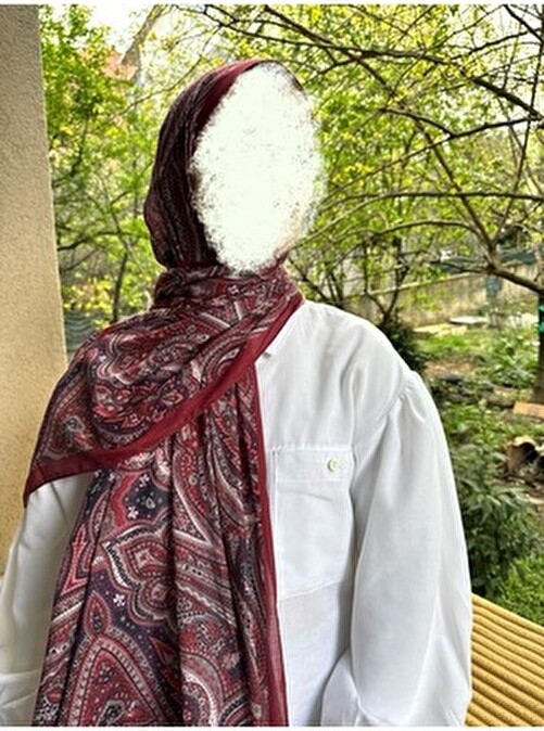 Shalby Kadın Bordo Pamuksu Soft Etnik Desenli Şal 70 x 185 cm Şık ve Rahat Kullanım görsel 6