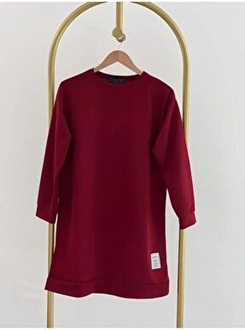 Kadın Bisiklet Yaka Mevsimlik Tesettür Yırtmaçlı Armalı Tunik Sweat Sweatshirt