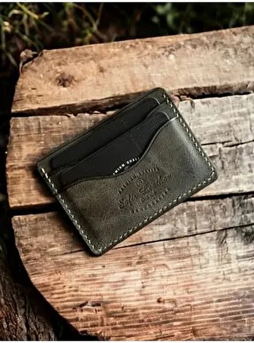 DeriBoss Milano Haki Yeşil Hakiki Deri Minimal Kartlık görsel 5