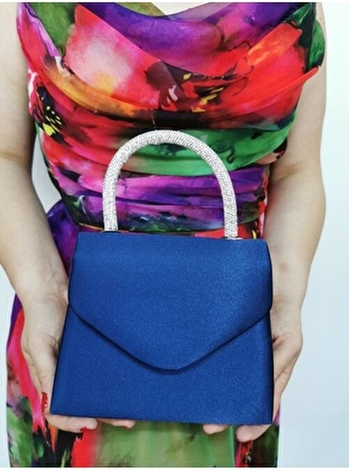 Nazart Kadın Saten Ten Abiye Taşlı Clutch Portföy El Çantası Suni Deri Düz Desen Business Koleksiyonu görsel 2