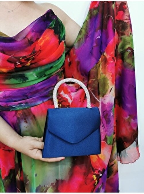 Nazart Kadın Saten Ten Abiye Taşlı Clutch Portföy El Çantası Suni Deri Düz Desen Business Koleksiyonu görsel 3