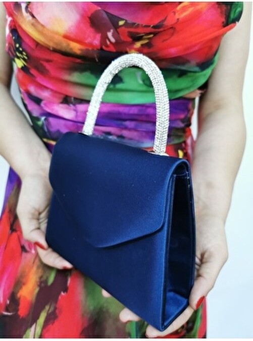 Nazart Kadın Saten Ten Abiye Taşlı Clutch Portföy El Çantası Suni Deri Düz Desen Business Koleksiyonu görsel 4
