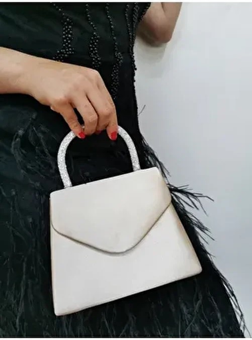 Nazart Kadın Saten Ten Abiye Taşlı Clutch Portföy El Çantası Suni Deri Düz Desen Business Koleksiyonu görsel 8