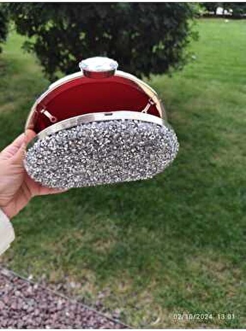 Lowell Home Iri Taşlı Gümüş Matara Model Abiye Çanta görsel 2