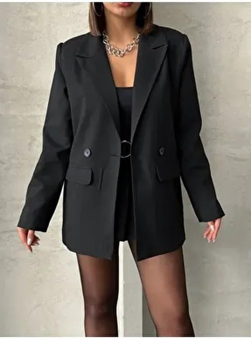 Seren Tekstil Tek Düğmeli Oversize Blazer Ceket