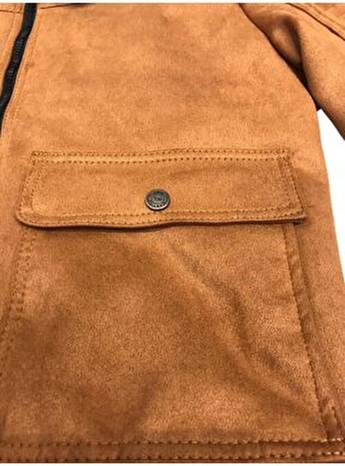 Blues Moda Kürklü Yaka Trend Dışı Süet Içi Peluş Mont Ceket görsel 6