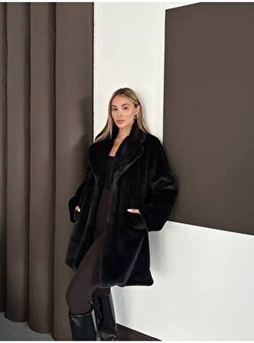 Vess Moda Içi Astarlı Yumoş Kürk Kaban görsel 2