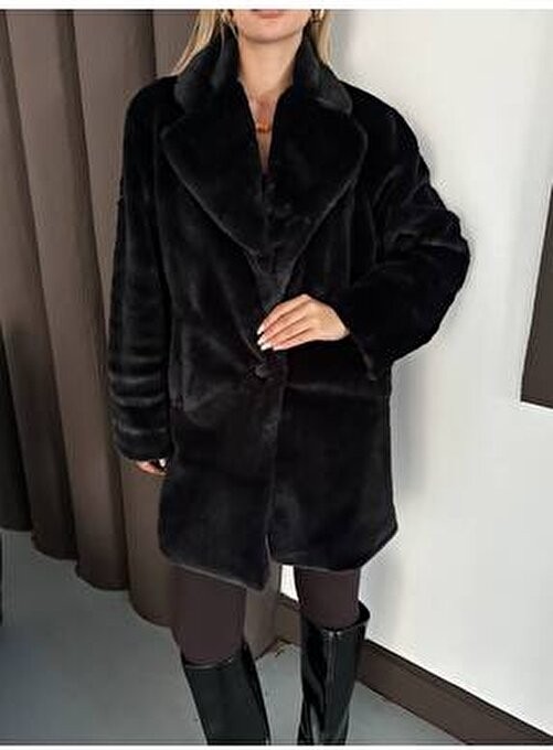 Vess Moda Içi Astarlı Yumoş Kürk Kaban görsel 6