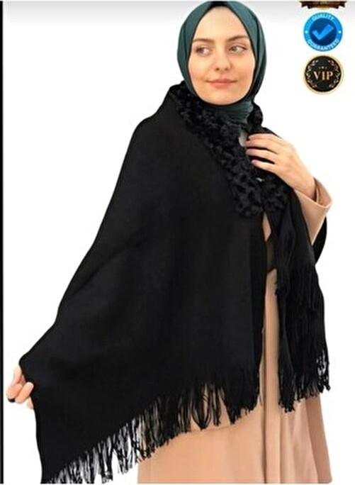 armıza Kadın Siyah Kışlık ve Mevsimlik Omuz Şalı Çok Yumuşak Akrilik Kumaş Düz Desen 70 x 180 cm görsel 6