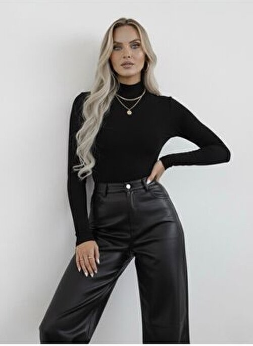 Hashtag Kadın Balıkçı Yaka Uzun Kollu Body 4'lü Set Viskon Kumaş görsel 6
