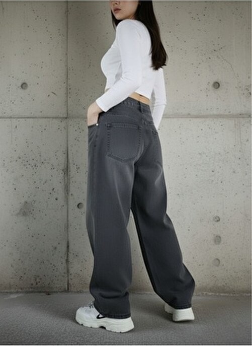 St.Poll Vintage Siyah Yıkamalı Baggy Jean Pamuklu Günlük Tarz XL Beden Kadın Kullanıma Uygun