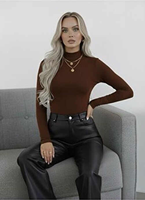 Hashtag Kadın Balıkçı Yaka Uzun Kollu Body 4'lü Set Viskon Kumaş görsel 5