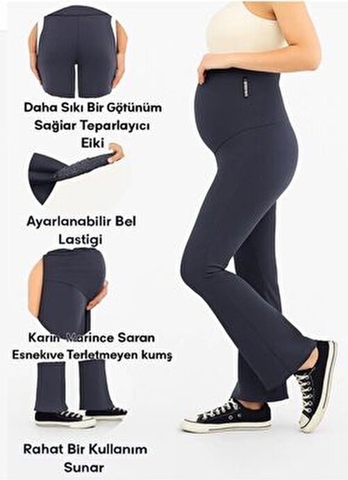 Lesa Wear Ispanyol Paça Ayarlanabilir Yüksek Bel Esnek Toparlayıcı ve Sıkılaştırıcı Hamile Tayt Antrasit