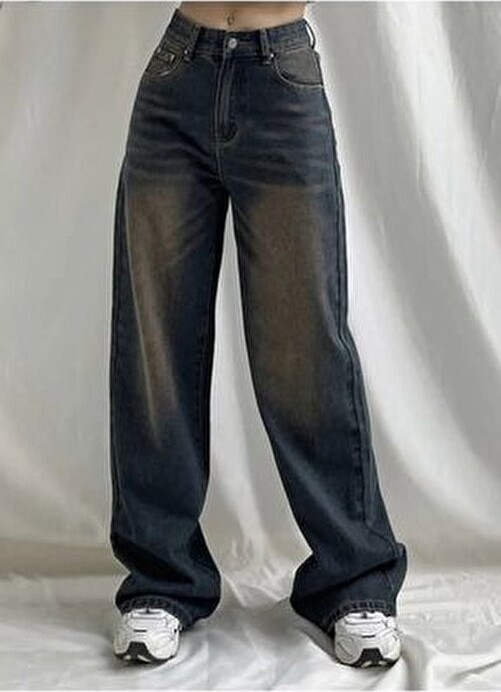 DENİKK Cemrems Trend Unisex Baggy Bol Kesim Kahverengi Jean Palazzo Pantolon Orta Kalınlık Dokuma