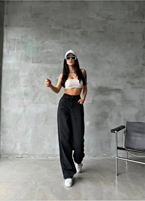 DENİKK Trend Unısex Loose Fıt Kar Yıkama Baggy Jean Pantolon-Trend Unısex Loose Fıt Snow Wash Baggy Jean Pa görsel 3