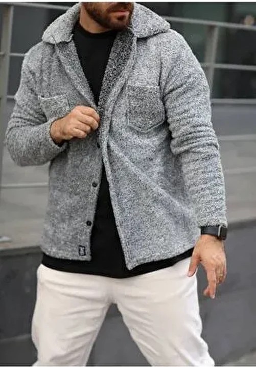 SR Tekstil Unisex Pelüş Ceket Normal Kalıp Cep Detaylı Kış Sezonu İçin Rahat Tasarım