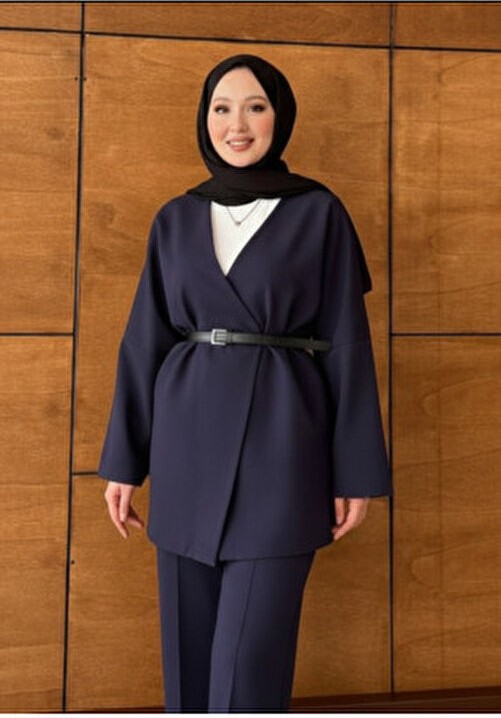 Molly Nelly Kadın Kemerli Kimono Astarlı Şık Ceket