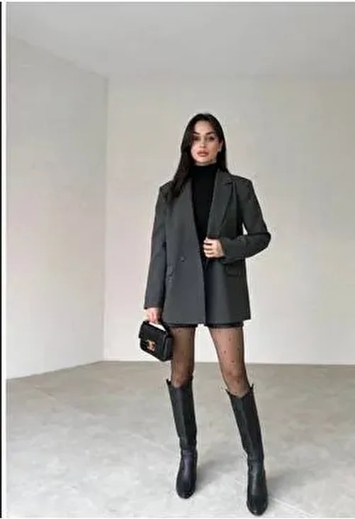 Seren Tekstil Tek Düğmeli Oversize Blazer Ceket