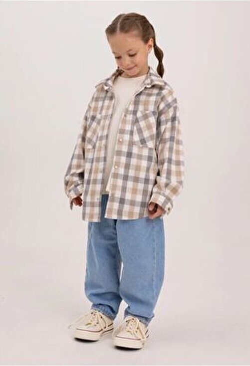 Unisex Çocuk Oversize Denim Pantolon Orta Kalınlıkta Geniş Paça Düz Desenli görsel 2