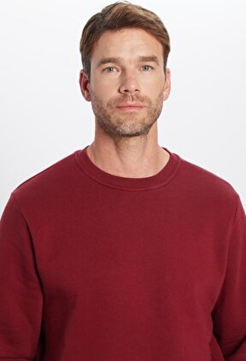 Tudors Unisex Relax Fit Rahat Kesim Pamuklu 3 İplik İçi Polarlı Basic Bordo Bisiklet Yaka Sweatshirt