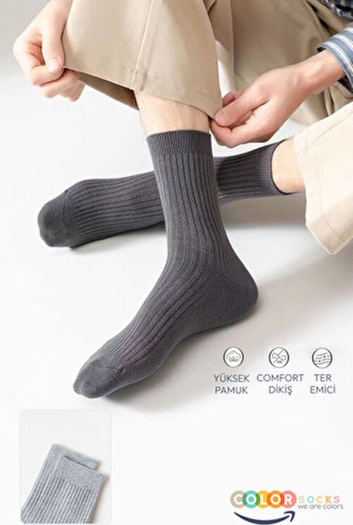 Color Socks 5 Çift Fitilli Soket Çorap Erkek Pamuk Düz Esnek Çok Renkli Konforlu Kullanım İçin görsel 4